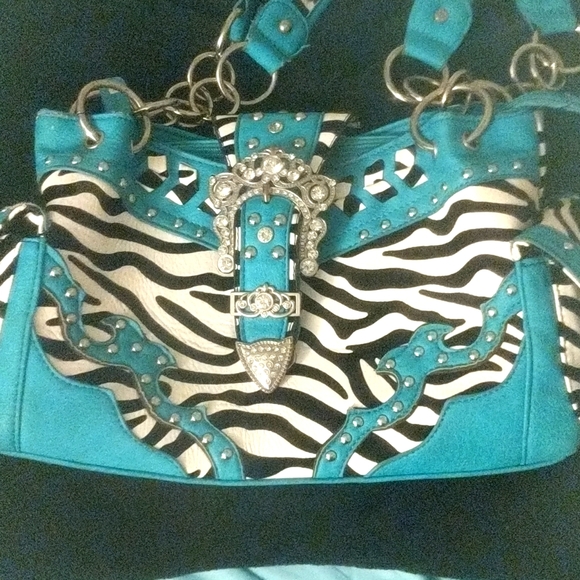 Fun zebra and teal handbag - Picture 1 of 3